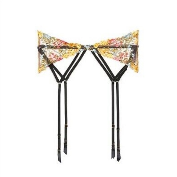 Victoria's Secret Other - NWT Victorias Secret Yellow Floral Lace Embroidered Garter Belt Lingerie M/L